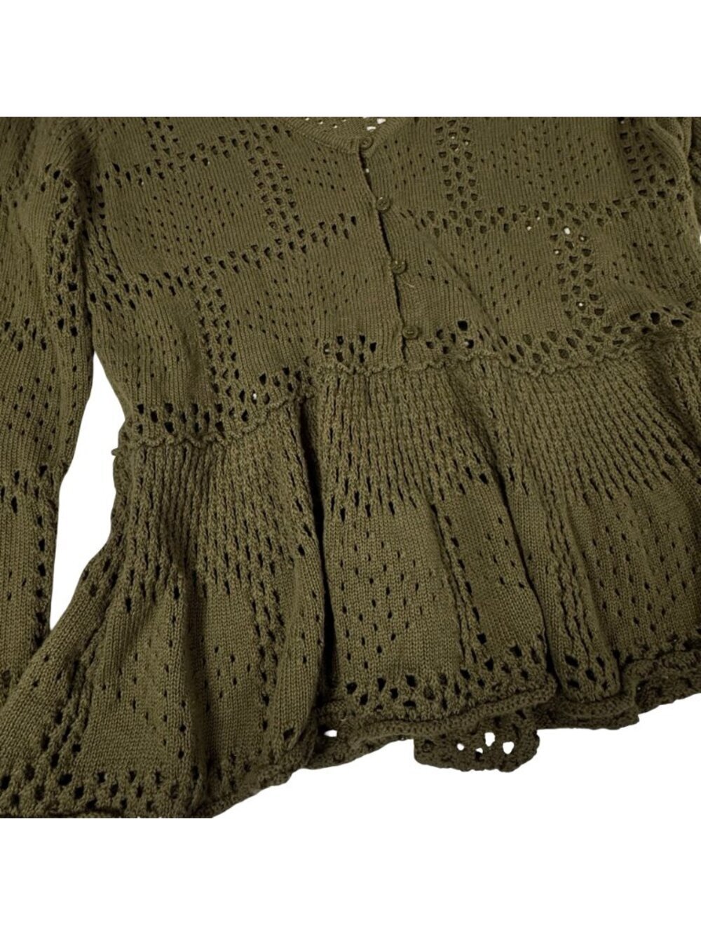 Anthropologie Pilcro Pointelle Babydoll Knit Top Sz M 100% Cotton Boho Cottage - Picture 8 of 11